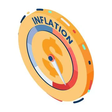 Isometric Dollar Coin with High Level Inflation Gauge Stock Illustration