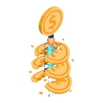 Isometric Dollar Coin Piercing Through other Currency Stock Illustration