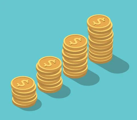 Isometric dollar coins stacks Stock Illustration