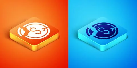 Isometric Dollar rate decrease icon isolated on orange and blue background. Cost Illustrazione stock