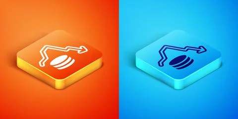 Isometric Dollar rate decrease icon isolated on orange and blue background. Cost Stock Illustration
