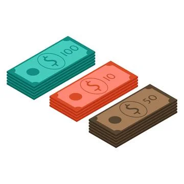 Isometric dollars bundles. Flat vector isometric money icon. Stock Illustration