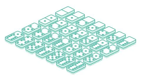 Isometric domino set. Outline objects isolated on white. Stock Illustration