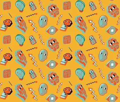 Isometric doodles artificial intelligence seamless pattern Stock Illustration