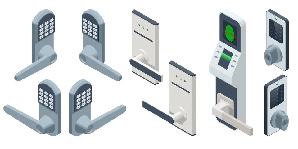 Isometric Door electronic access control system machine. Biometric access Ilustración de archivo