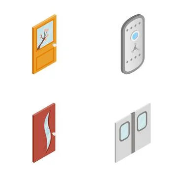 Isometric doors set representing access and security options Stock Illustration