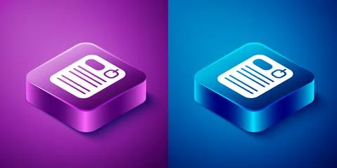 Isometric Dossier folder icon isolated on blue and purple background. Square  스톡 일러스트