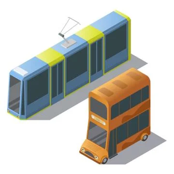 Isometric double decker bus and tram Stock-Illustration