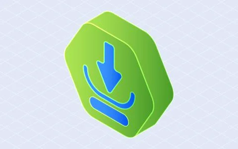 Isometric download button. Sharing and data transfer isolated on white back.. Stock Illustration