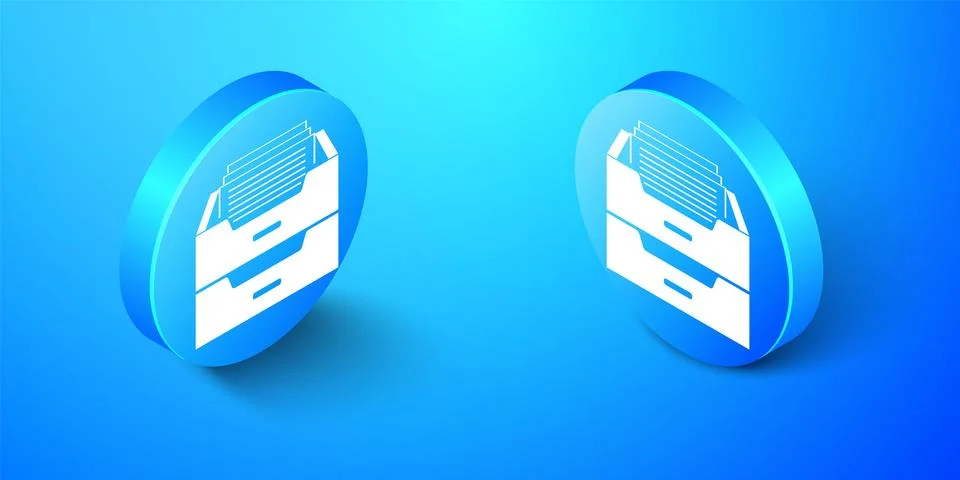 Isometric Drawer with documents icon isolated on blue background. Archive papers Stock Illustration