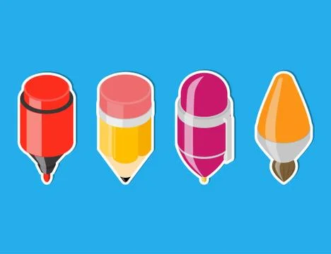Isometric drawing tool icons. Stock Illustration