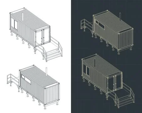 Isometric drawings of a container house Illustrazione stock