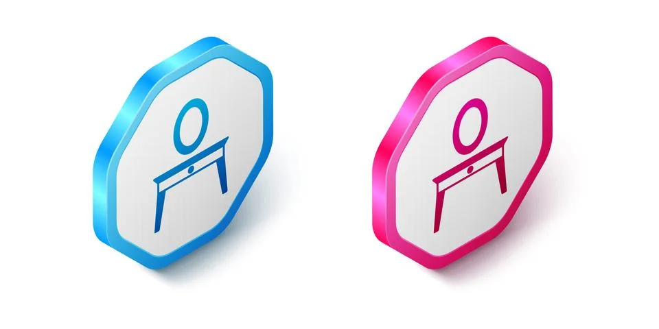 Isometric Dressing table icon isolated on white background. Hexagon button イラスト素材