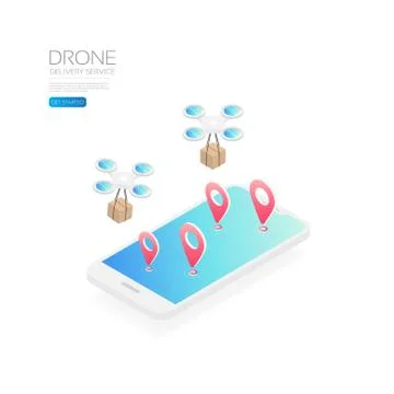 Isometric  drone delivery 스톡 일러스트