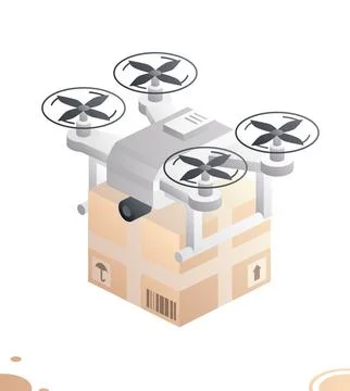 Isometric drone quadcopter with parcel box isolated on white. Delivery of g.. Stockillustratie