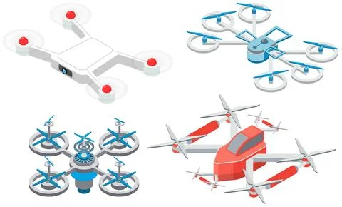 Isometric drones, flying quadcopter with remote controllers. Remote control 스톡 일러스트