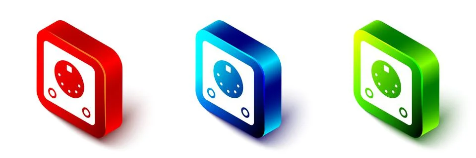 Isometric Drum machine icon isolated on white background. Musical equipment.  Stock Illustration
