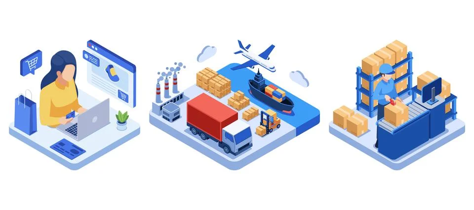 Isometric E-commerce and Global Logistics Process Stock Illustration