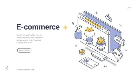 Isometric e-commerce banner template. Vector illustration of an online store  Stock Illustration