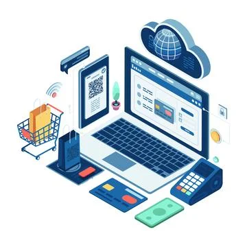 Isometric E-commerce Payment Gateway 스톡 일러스트