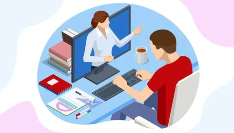 Isometric E-learning and Online Education for Student and University Concept Stock Illustration