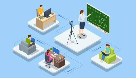 Isometric E-learning and Online Education for Student and University Concept Stock Illustration