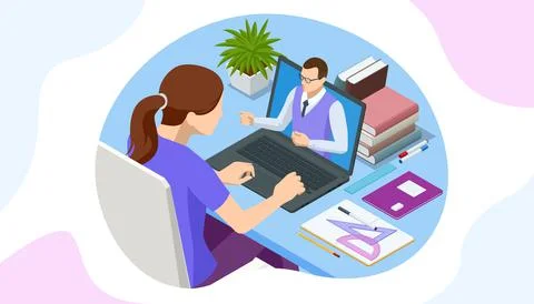 Isometric E-learning and Online Education for Student and University Concept Stock Illustration