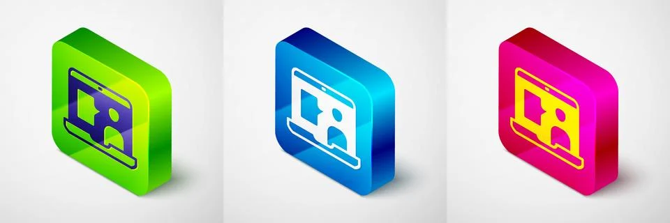 Isometric E-learning of different foreign languages icon isolated on grey b.. Stock Illustration