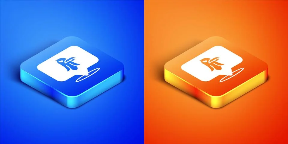 Isometric Eagle icon isolated on blue and orange background. American 스톡 일러스트