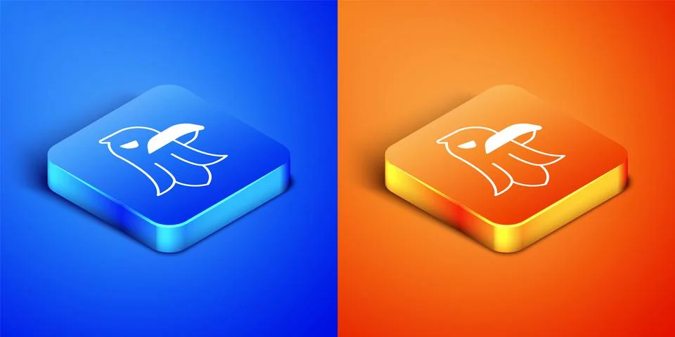 Isometric Eagle icon isolated on blue and orange background. American 스톡 일러스트
