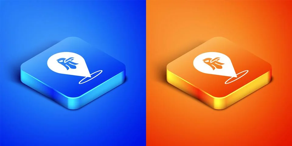 Isometric Eagle icon isolated on blue and orange background. American 스톡 일러스트