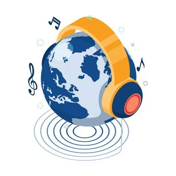 Isometric Earth Globe with Headphone Illustrazione stock
