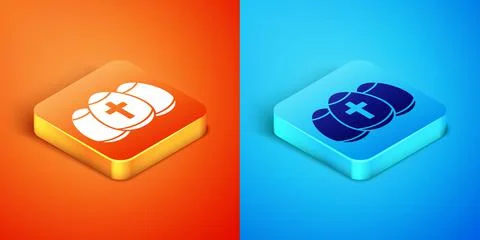 Isometric Easter egg icon isolated on orange and blue background. Happy Easter 스톡 일러스트