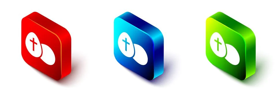 Isometric Easter egg icon isolated on white background. Happy Easter. Red, blue Stock Illustration