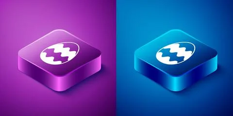 Isometric Easter egg icon isolated on blue and purple background. Happy Easte Stock Illustration