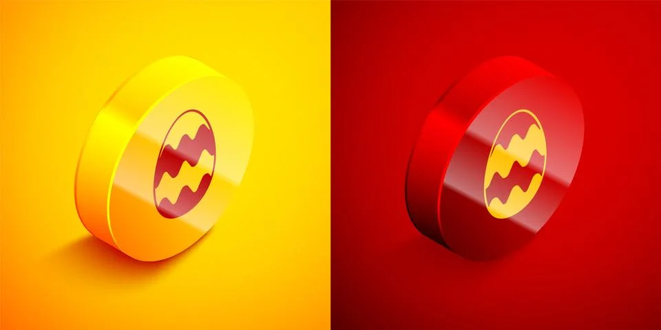 Isometric Easter egg icon isolated on orange and red background. Happy East.. Illustrazione stock