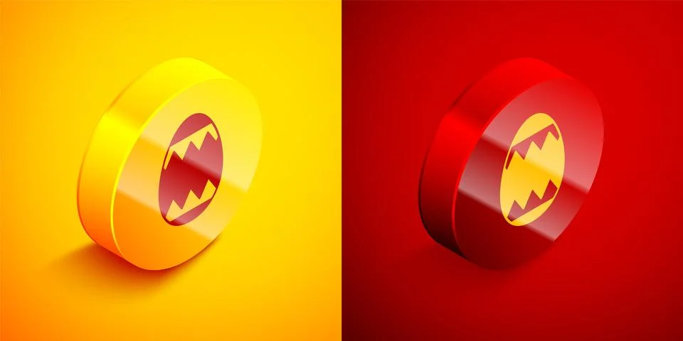 Isometric Easter egg icon isolated on orange and red background. Happy East.. Illustrazione stock