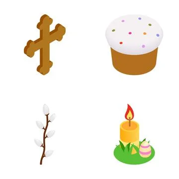 Isometric easter icons representing religious holiday traditions Stock Illustration