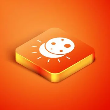 Isometric Eclipse of the sun icon isolated on orange background. Total sonar Stock Illustration