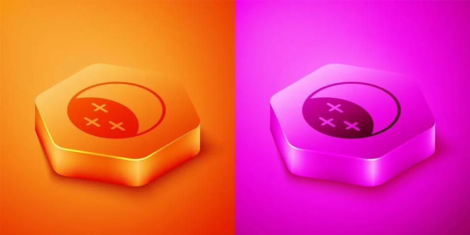 Isometric Eclipse of the sun icon isolated on orange and pink background. Total Stock Illustration