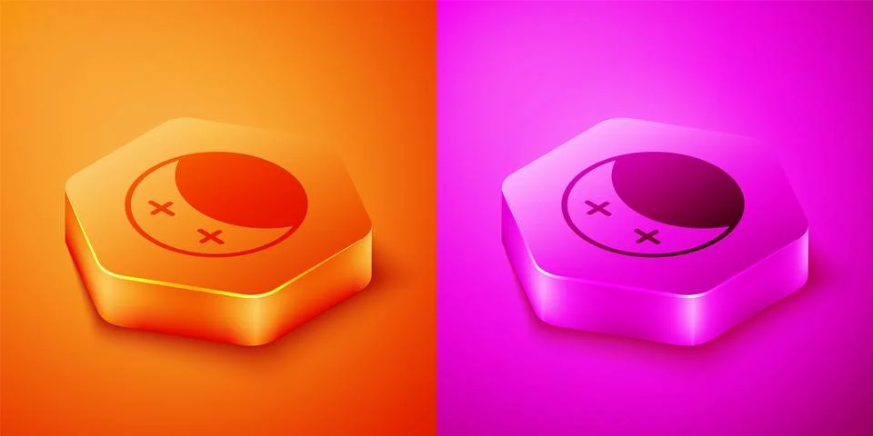 Isometric Eclipse of the sun icon isolated on orange and pink background. Total Stock Illustration