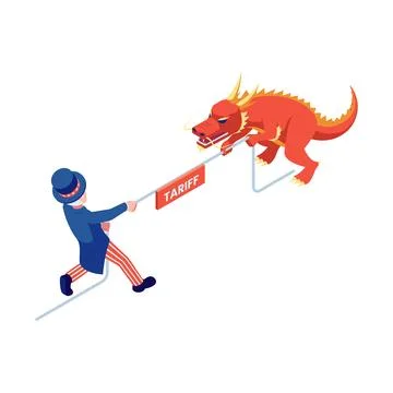 Isometric Economic Tug of War Between the USA and China Stock Illustration