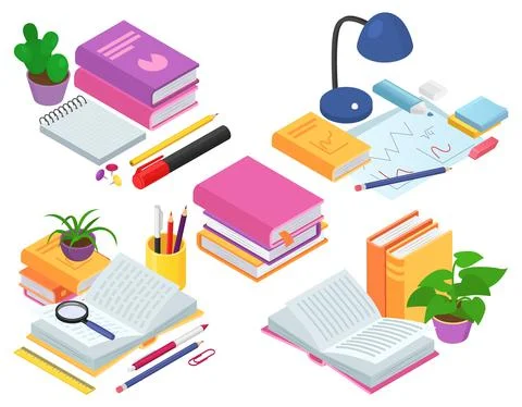 Isometric education concept, vector illustration. 3d symbol design, flat book Stockillustratie