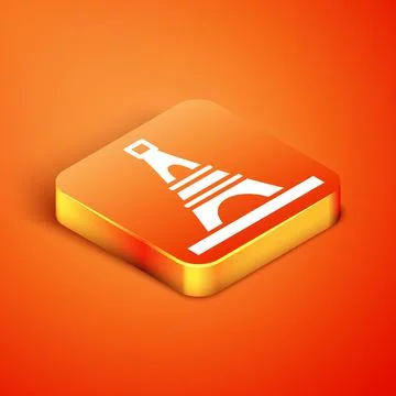 Isometric Eiffel tower icon isolated on orange background. France Paris landmark Stock Illustration