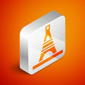 Isometric Eiffel tower icon isolated on orange background. France Paris landmark Stock Illustration