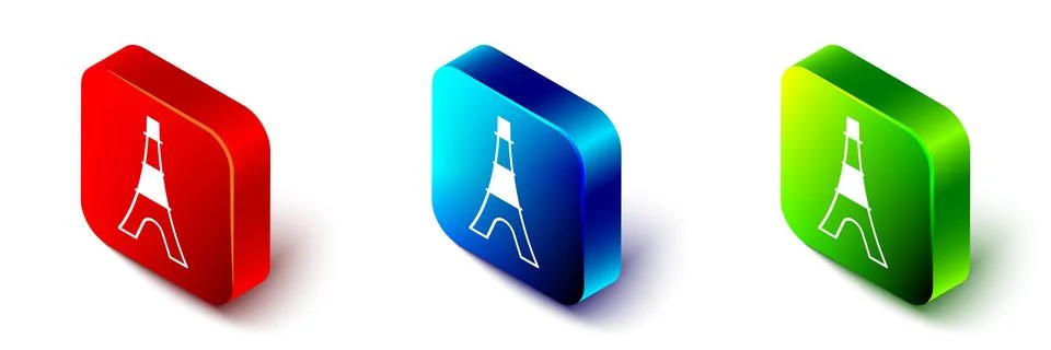 Isometric Eiffel tower icon isolated on white background. France Paris landmark 스톡 일러스트