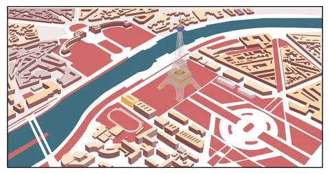 Isometric Eiffel Tower Location Map,Paris France Иллюстрация