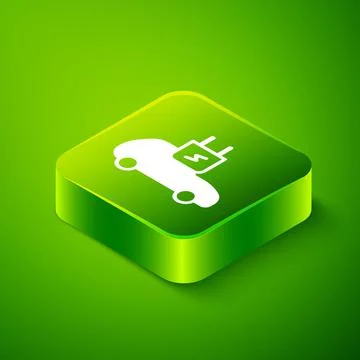 Isometric Electric car and electrical cable plug charging icon isolated on gr Stock Illustration