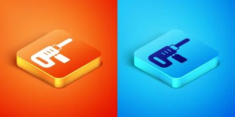 Isometric Electric drill machine icon isolated on orange and blue backgroun.. Stock Illustration