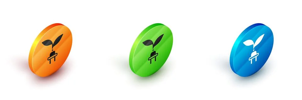 Isometric Electric saving plug in leaf icon isolated on white background. Save Stock Illustration
